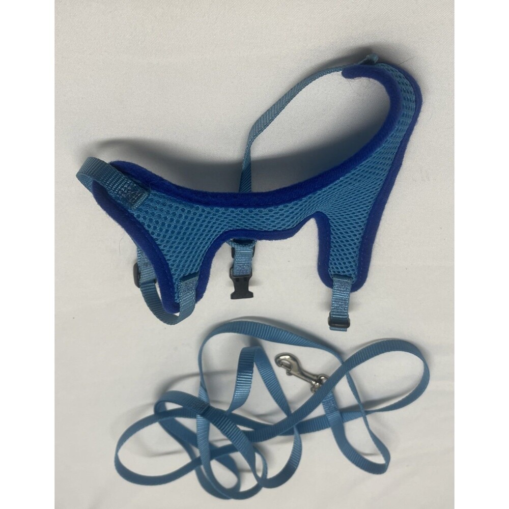 Soft Wrap Adjustable Dog Harness Size XS Blue Matching Lead Leash Adjustable EUC